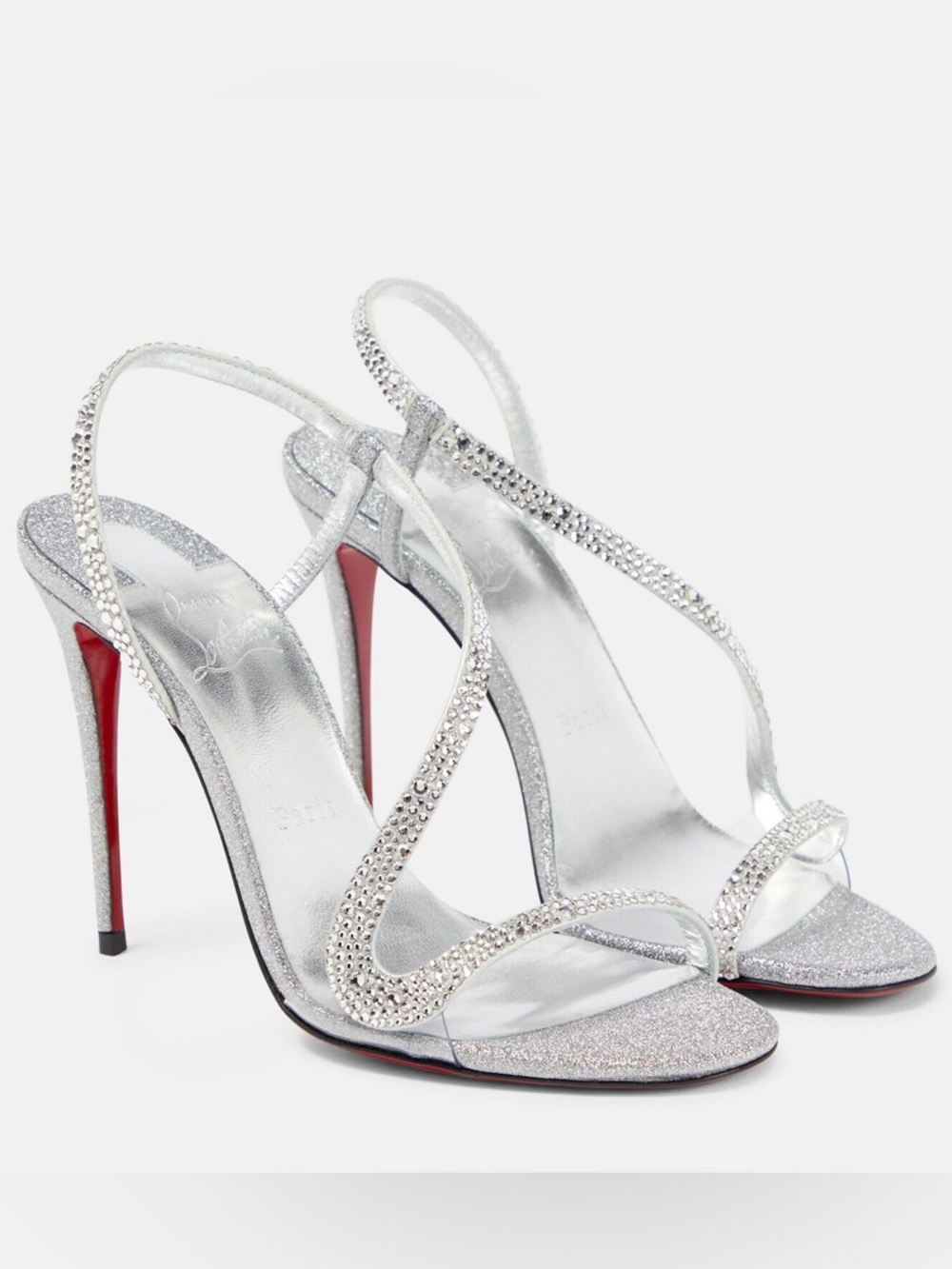 Christian Louboutin Silver Crystal PVC Slingback Sandals Heels Size 38 NWOB